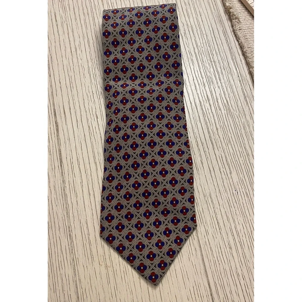 VALENTINO Vintage Cravatte Geometric Print  Silk Tie Made in Italy